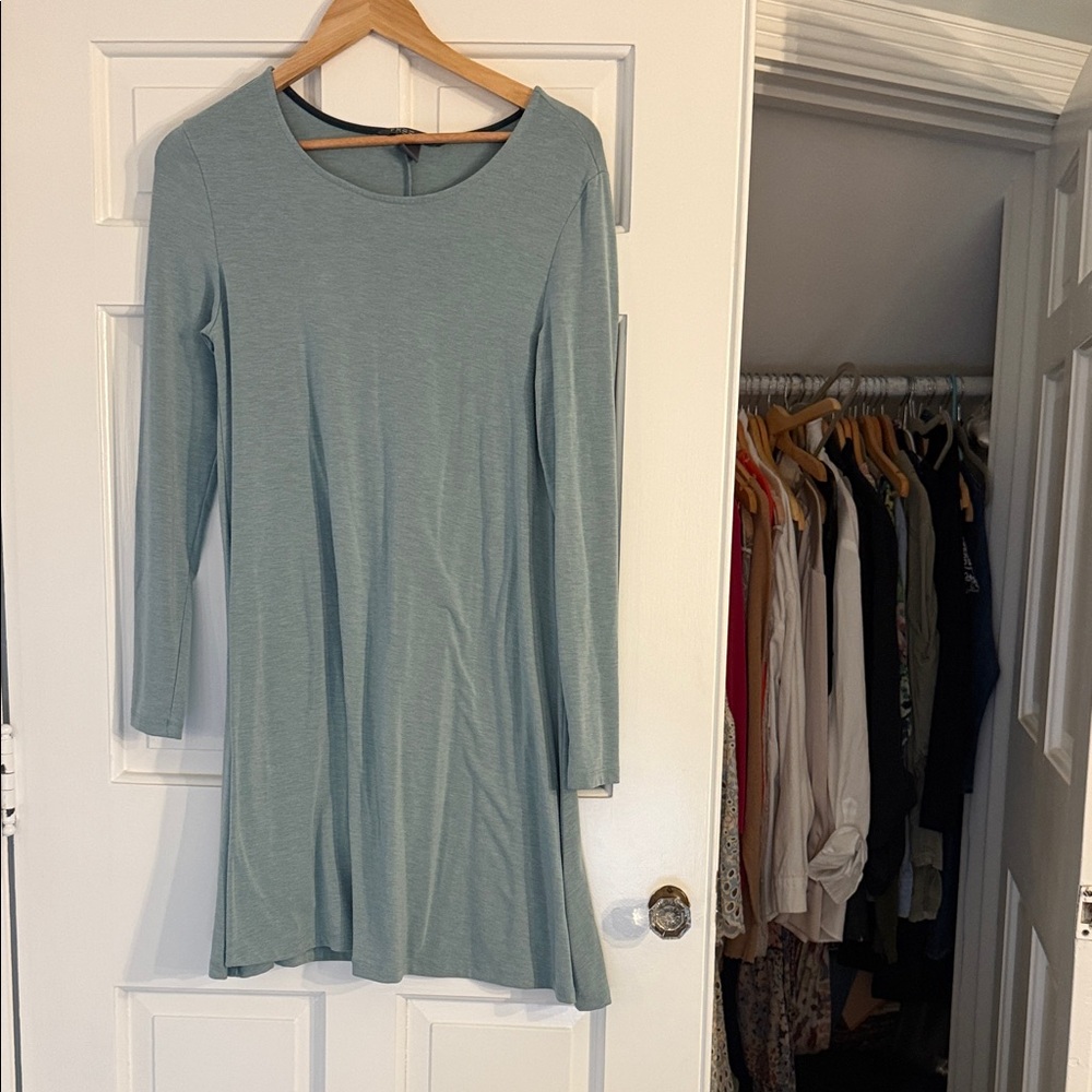 Womens Long Sleeve Free Fly A-Line Dress - Light Blue